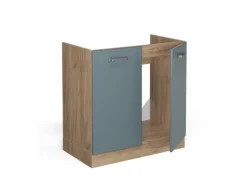 Vicco Spülenunterschrank R-Line Blau-Grau/Goldkraft Eiche 80 cm AP Marmor