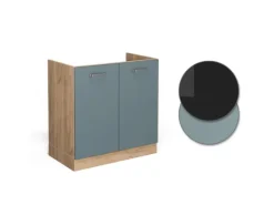 Vicco Spülenunterschrank R-Line Blau-Grau/Goldkraft Eiche 80 cm AP Marmor