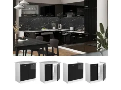 Vicco Spülenunterschrank R-Line Schwarz Hochglanz/Weiß 80 cm AP Eiche