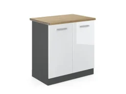 Vicco Spülenunterschrank R-Line Weiß Hochglanz/Anthrazit 80 cm AP Eiche