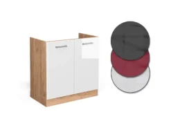 Vicco Spülenunterschrank R-Line Weiß Hochglanz/Goldkraft Eiche 80 cm ohne Arbeitsplatte