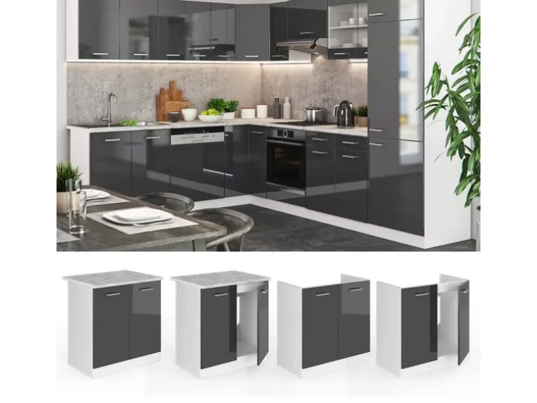 Vicco Spülenunterschrank R-Line Anthrazit Hochglanz/Weiß 80 cm ohne Arbeitsplatte