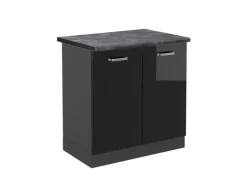 Vicco Spülenunterschrank R-Line Schwarz Hochglanz/Anthrazit 80 cm AP Anthrazit