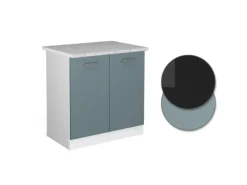 Vicco Spülenunterschrank R-Line Küchenunterschrank für die Spüle Blau-Grau/Weiß 80 cm AP Marmor