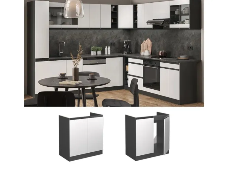 Vicco Spülenunterschrank R-Line Küchenunterschrank für die Spüle Weiß/Anthrazit AP Marmor