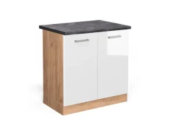 Vicco Spülenunterschrank R-Line Weiß Hochglanz/Goldkraft Eiche 80 cm AP Anthrazit