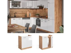 Vicco Spülenunterschrank R-Line Weiß Hochglanz/Goldkraft Eiche 80 cm AP Anthrazit