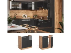 Vicco Spülenunterschrank R-Line Anthrazit Hochglanz/Goldkraft Eiche 80 cm AP Anthrazit