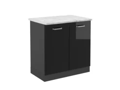 Vicco Spülenunterschrank R-Line Schwarz Hochglanz/Anthrazit 80 cm AP Marmor