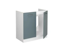 Vicco Spülenunterschrank R-Line Küchenunterschrank für die Spüle Blau-Grau/Weiß 80 cm AP Eiche