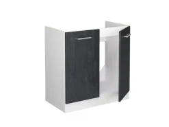 Vicco Spülenunterschrank R-Line Küchenunterschrank für die Spüle Schwarz Beton/Weiß 80 cm AP Eiche