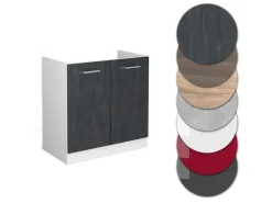 Vicco Spülenunterschrank R-Line Küchenunterschrank für die Spüle Schwarz Beton/Weiß 80 cm AP Eiche