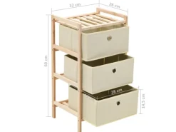 vidaXL Aufbewahrungsregal mit 3 Stoff-Körben Zedernholz Beige