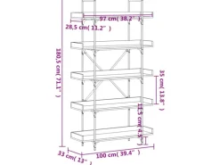 vidaXL Bücherregal 5 Böden Schwarz 100x33x180,5 cm Holzwerkstoff