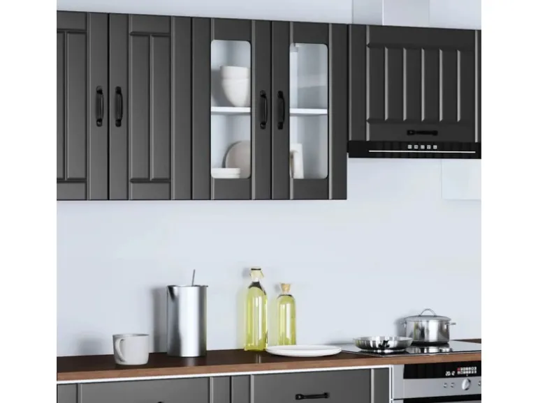 vidaXL Küchen-Hängeschrank mit Glastür Lucca Schwarz Holzwerkstoff 853908