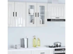 vidaXL Küchen-Hängeschrank mit Glastür Porto Hochglanz-Weiß 854149