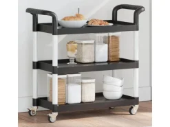 vidaXL Rollwagen mit 3 Etagen Schwarz 77x34x72 cm Aluminium