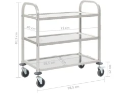 vidaXL 3-Stufiger Servierwagen 95x45x83,5 cm Edelstahl