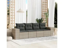 vidaXL 4-tlg Garten-Sofagarnitur mit Kissen Hellgrau Poly Rattan Modell 10