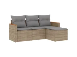 vidaXL 4-tlg Garten-Sofagarnitur mit Kissen Beige Poly Rattan Modell 75