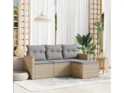 vidaXL 4-tlg Garten-Sofagarnitur mit Kissen Beige Poly Rattan Modell 75