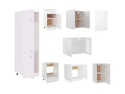 vidaXL 8-tlg Küchenzeile Weiß Holzwerkstoff