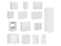 vidaXL 14-tlg Küchenzeile Weiß Holzwerkstoff