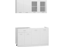 vidaXL 4-tlg Küchenzeile Weiß Holzwerkstoff