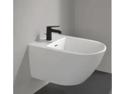 Villeroy & Boch Oasis Einhebel-Bidetarmatur mit Zugstange Keramikkartusch Wassersparend Auslaufhöhe 73mm Rund Matt Black