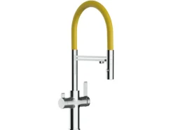 VIZIO 4 Wege Wasserhahn Küchenarmatur FC mit 360° Schwenkbarem Auslauf Abnehmbare 2 Strahl Handbrause Verchromt   Gelb