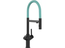 VIZIO 4 Wege Wasserhahn Küchenarmatur BOD mit 360° Schwenkbarem Auslauf Abnehmbare 2 Strahl Handbrause Schwarz Matt   Türkis