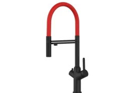 VIZIO 4 Wege Wasserhahn Küchenarmatur BOD mit 360° Schwenkbarem Auslauf Abnehmbare 2 Strahl Handbrause Schwarz Matt   Rot