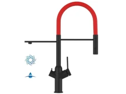 VIZIO 4 Wege Wasserhahn Küchenarmatur BOD mit 360° Schwenkbarem Auslauf Abnehmbare 2 Strahl Handbrause Schwarz Matt   Rot