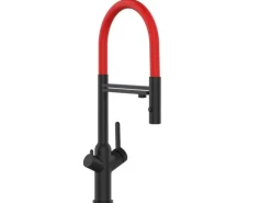 VIZIO 4 Wege Wasserhahn Küchenarmatur BOD mit 360° Schwenkbarem Auslauf Abnehmbare 2 Strahl Handbrause Schwarz Matt   Rot