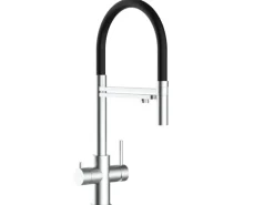 VIZIO 5 Wege Wasserhahn Küchenarmatur Edelstahl Massiv mit 360° Schwenkbarem Auslauf Abnehmbare 2 Strahl Handbrause Gebürstet   Schwarz