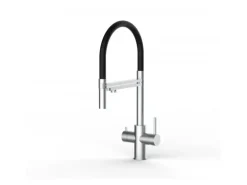 VIZIO 5 Wege Wasserhahn Küchenarmatur Edelstahl Massiv mit 360° Schwenkbarem Auslauf Abnehmbare 2 Strahl Handbrause Gebürstet   Schwarz