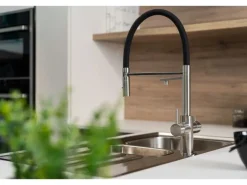 VIZIO 5 Wege Wasserhahn Küchenarmatur Edelstahl Massiv mit 360° Schwenkbarem Auslauf Abnehmbare 2 Strahl Handbrause Gebürstet   Schwarz
