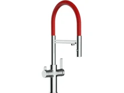 VIZIO 3 Wege Wasserhahn Küchenarmatur FC mit 360° Schwenkbarem Auslauf Abnehmbare 2 Strahl Handbrause Verchromt   Rot