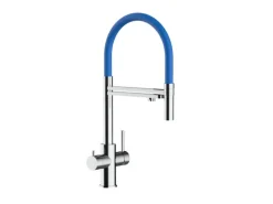 VIZIO 5 Wege Wasserhahn Küchenarmatur Edelstahl Massiv mit 360° Schwenkbarem Auslauf Abnehmbare 2 Strahl Handbrause Hochglanz   Blau