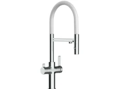 VIZIO 3 Wege Wasserhahn Küchenarmatur FC mit 360° Schwenkbarem Auslauf Abnehmbare 2 Strahl Handbrause Verchromt   Weiß