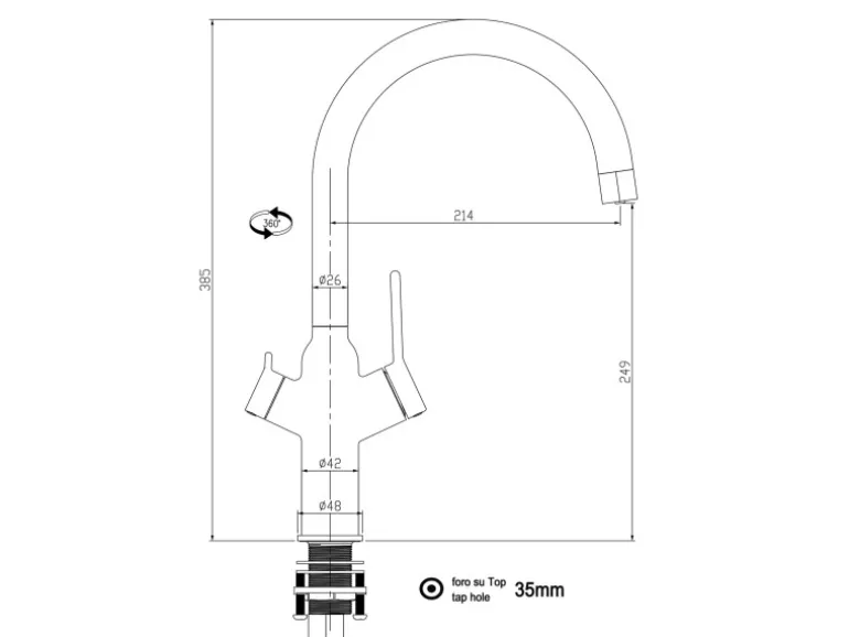 VIZIO 3 Wege Wasserhahn Küchenarmatur BOD mit 360° Schwenkbarem U Auslauf Verchromt