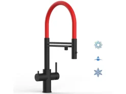 VIZIO 5 Wege Wasserhahn Küchenarmatur Edelstahl Massiv mit 360° Schwenkbarem Auslauf Abnehmbare 2 Strahl Handbrause PVD Schwarz Matt   Rot