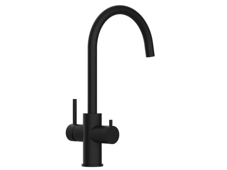 VIZIO 5 Wege Wasserhahn Küchenarmatur Edelstahl Massiv mit 360° Schwenkbarem U Auslauf PVD Schwarz Matt