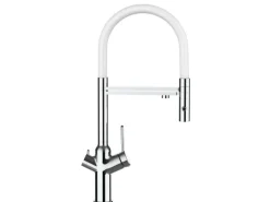 VIZIO 4 Wege Wasserhahn Küchenarmatur BOD mit 360° Schwenkbarem Auslauf Abnehmbare 2 Strahl Handbrause Verchromt   Weiß