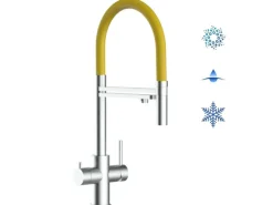 VIZIO 5 Wege Wasserhahn Küchenarmatur Edelstahl Massiv mit 360° Schwenkbarem Auslauf Abnehmbare 2 Strahl Handbrause Gebürstet   Gelb