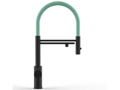 VIZIO 5 Wege Wasserhahn Küchenarmatur Edelstahl Massiv mit 360° Schwenkbarem Auslauf Abnehmbare 2 Strahl Handbrause PVD Schwarz Matt Türkis