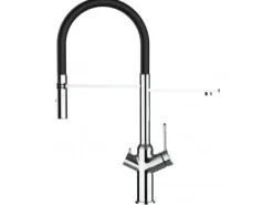 VIZIO 3 Wege Wasserhahn Küchenarmatur BOD mit 360° Schwenkbarem Auslauf Abnehmbare 2 Strahl Handbrause Verchromt   Schwarz