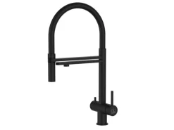 VIZIO 3 Wege Wasserhahn Küchenarmatur Edelstahl Massiv mit 360° Schwenkbarem Auslauf und Abnehmbare 2 Strahl Handbrause PVD Schwarz Matt