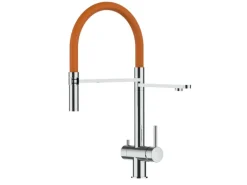 VIZIO 3 Wege Wasserhahn Küchenarmatur Edelstahl Massiv mit 360° Schwenkbarem Auslauf Abnehmbare 2 Strahl Handbrause Hochglanz   Orange