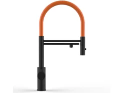 VIZIO 5 Wege Wasserhahn Küchenarmatur Edelstahl Massiv mit 360° Schwenkbarem Auslauf Abnehmbare 2 Strahl Handbrause PVD Schwarz Matt   Orange